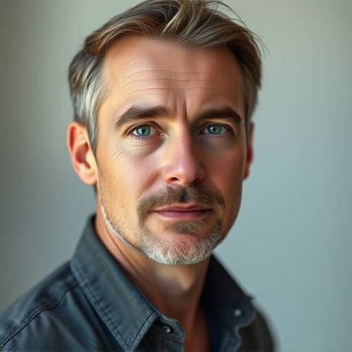 Porträt von Simon Graf, Dozent für Filmschauspiel, der selbstbewusst in die Kamera schaut.